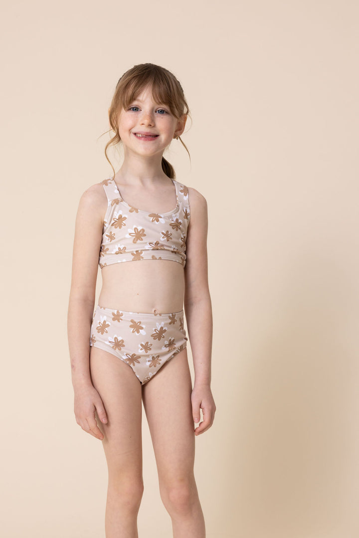 Brown & White Floral Print 2pc Girl Swimsuit (size Run Small, Go Up 2-3 Sizes)