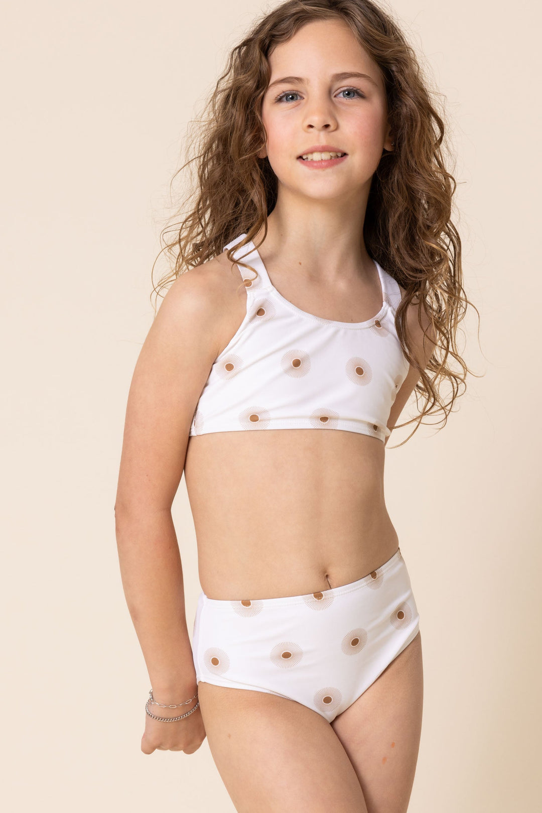 White Floral Print 2pc Girl Swimsuit (size Run Small, Go Up 1-2 Sizes)