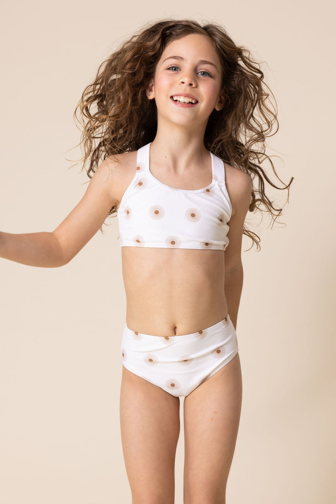 White Floral Print 2pc Girl Swimsuit (size Run Small, Go Up 1-2 Sizes)