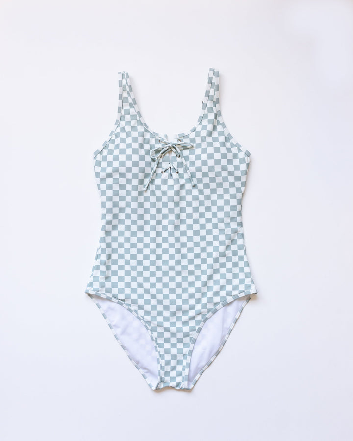 Green Plaid One Piece Women Swimsuit